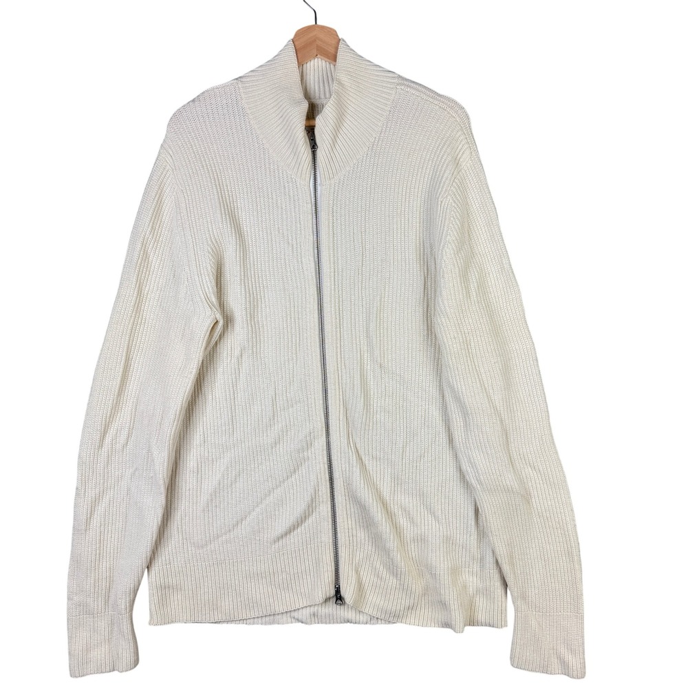 Reigning Champ RC-6031 Merino Wool Full Zip Ribbed Sweater Cream Mens Large